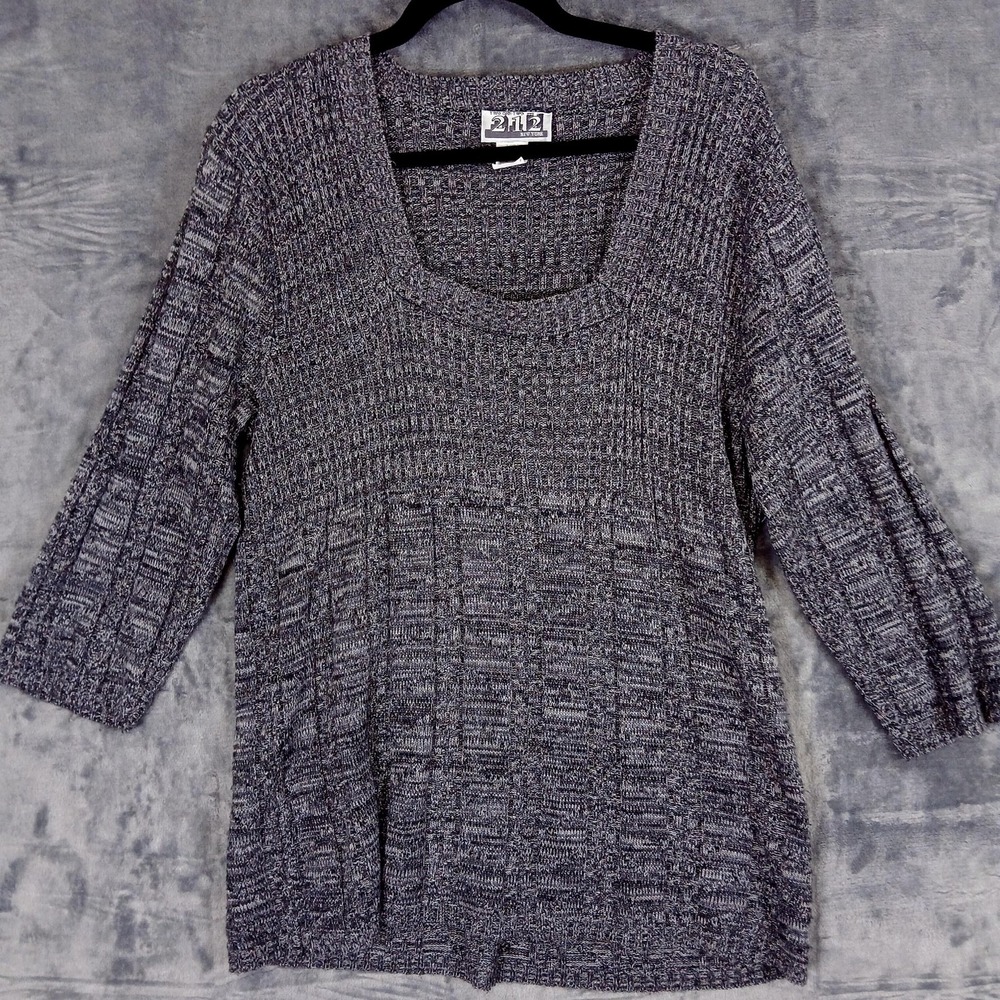 212 New York Sweater Womens XL Gray Knit Tunic‎ Square Neck 3/4 Sleeve Top